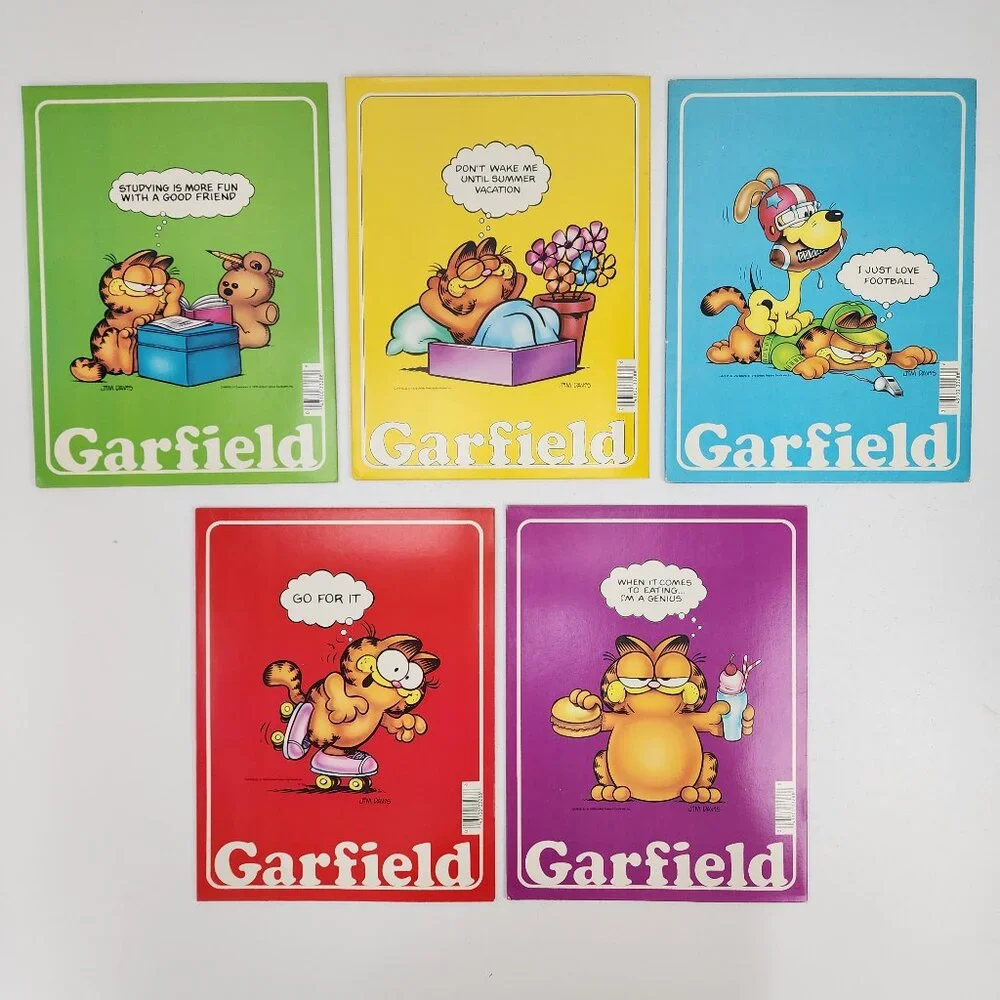 Lot of 5 Vtg 1978 80s Mead Portfolio 3328 Garfield the Cat & Odie Dog Folders